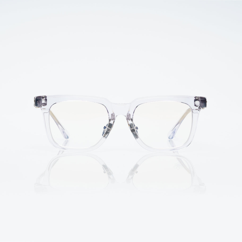 Lunettes Carré — Acétate Cristal & Détail Argenté