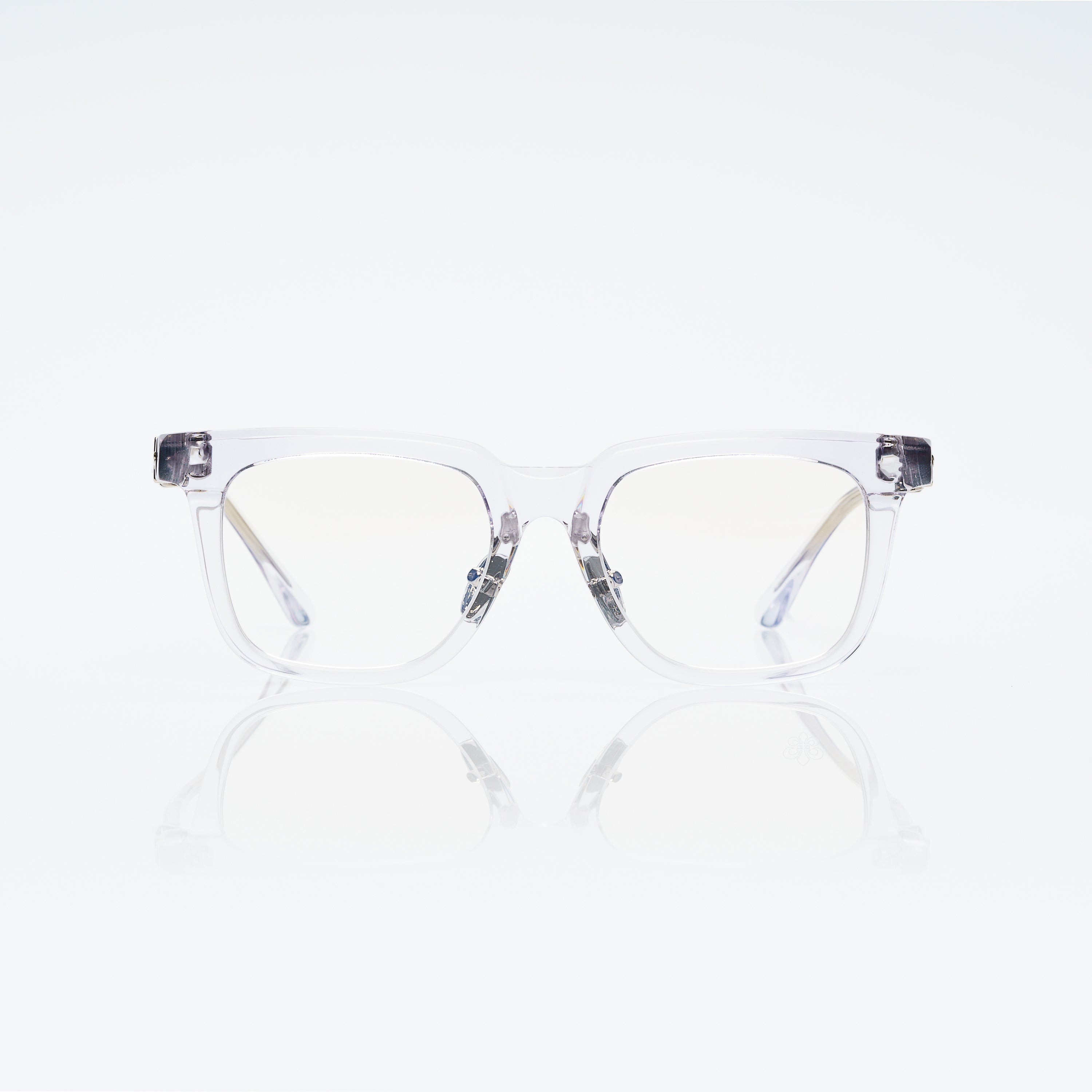 Lunettes Carré — Acétate Cristal & Détail Argenté