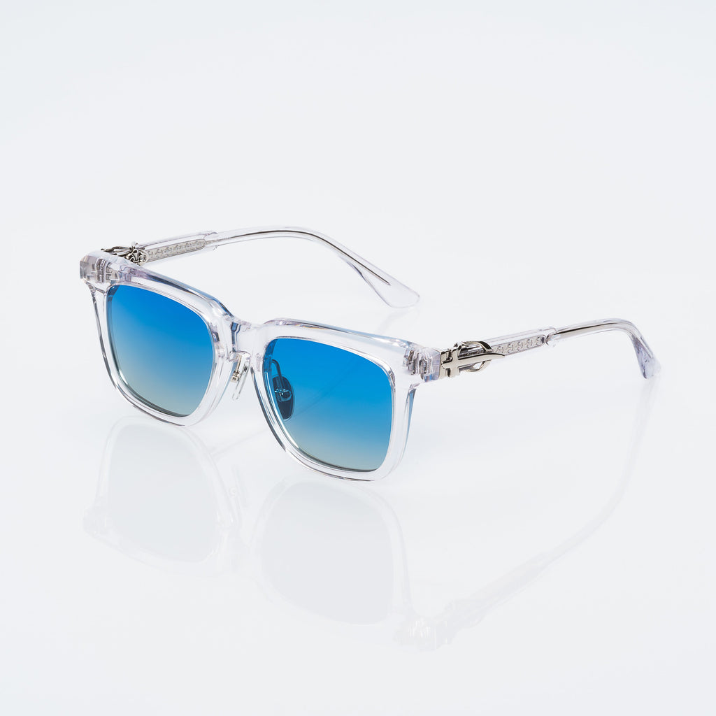 Lunettes Carré — Acétate Cristal & Détail Argenté