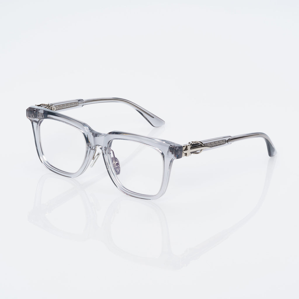 Lunettes Carré — Acétate Cristal & Détail Argenté