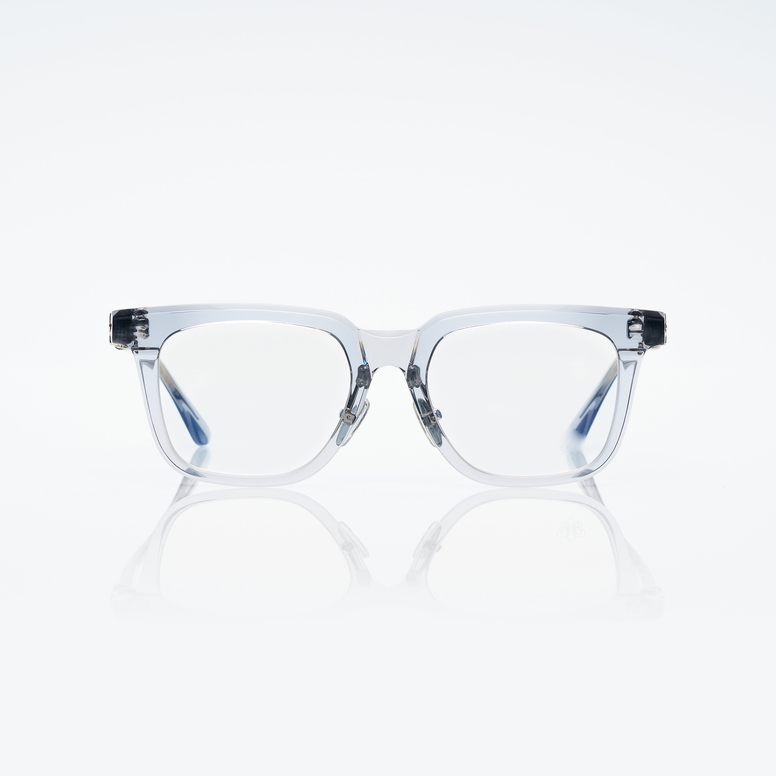 Lunettes Carré — Acétate Cristal & Détail Argenté