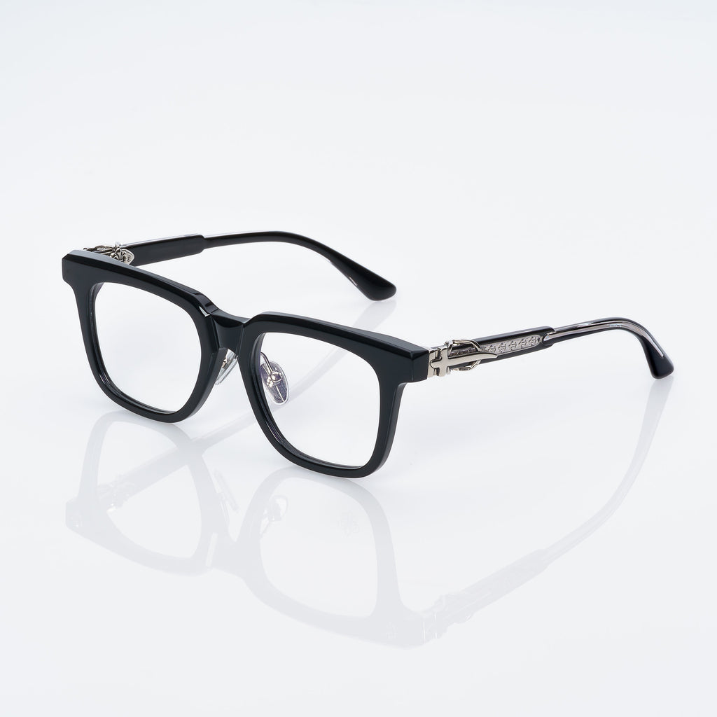 Lunettes Carré — Acétate Cristal & Détail Argenté