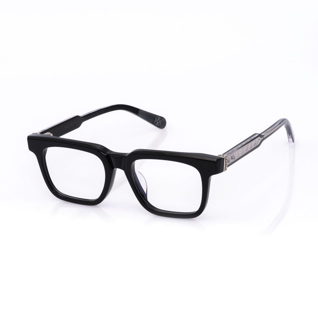 Lunettes Carré — Acétate Noir & Détail Argent