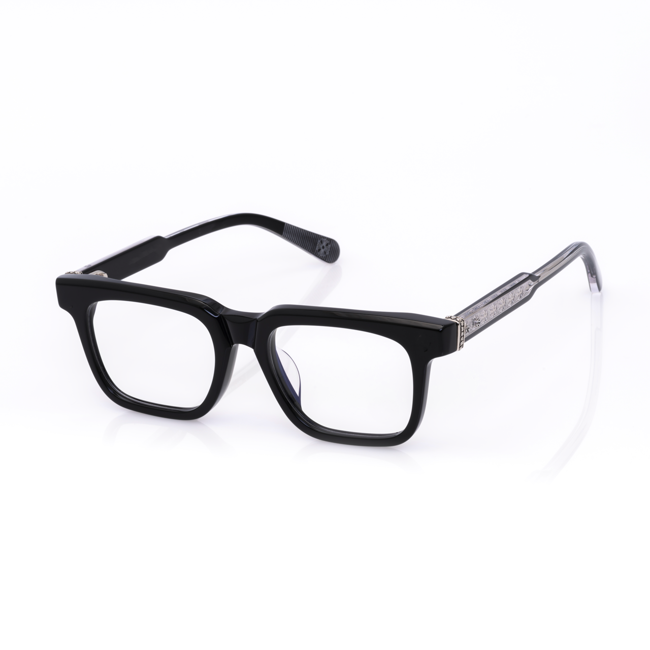 Lunettes Carré — Acétate Noir & Détail Argent