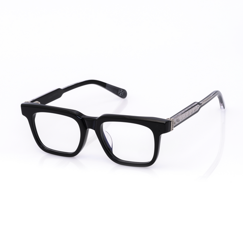 Lunettes Carré — Acétate Noir & Détail Argent