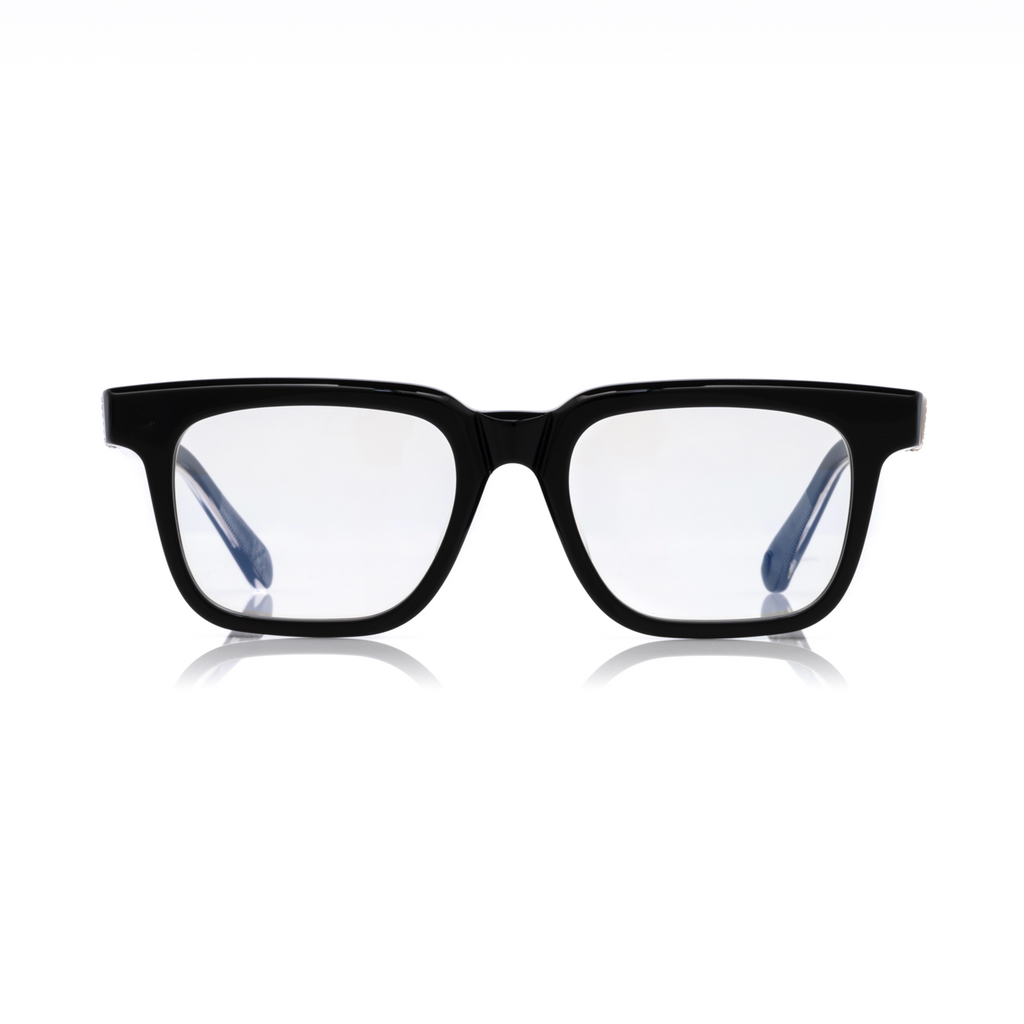 Lunettes Carré — Acétate Noir & Détail Argent