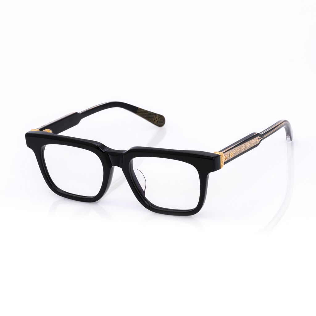 Lunettes Carré — Acétate Noir & Détail Argent