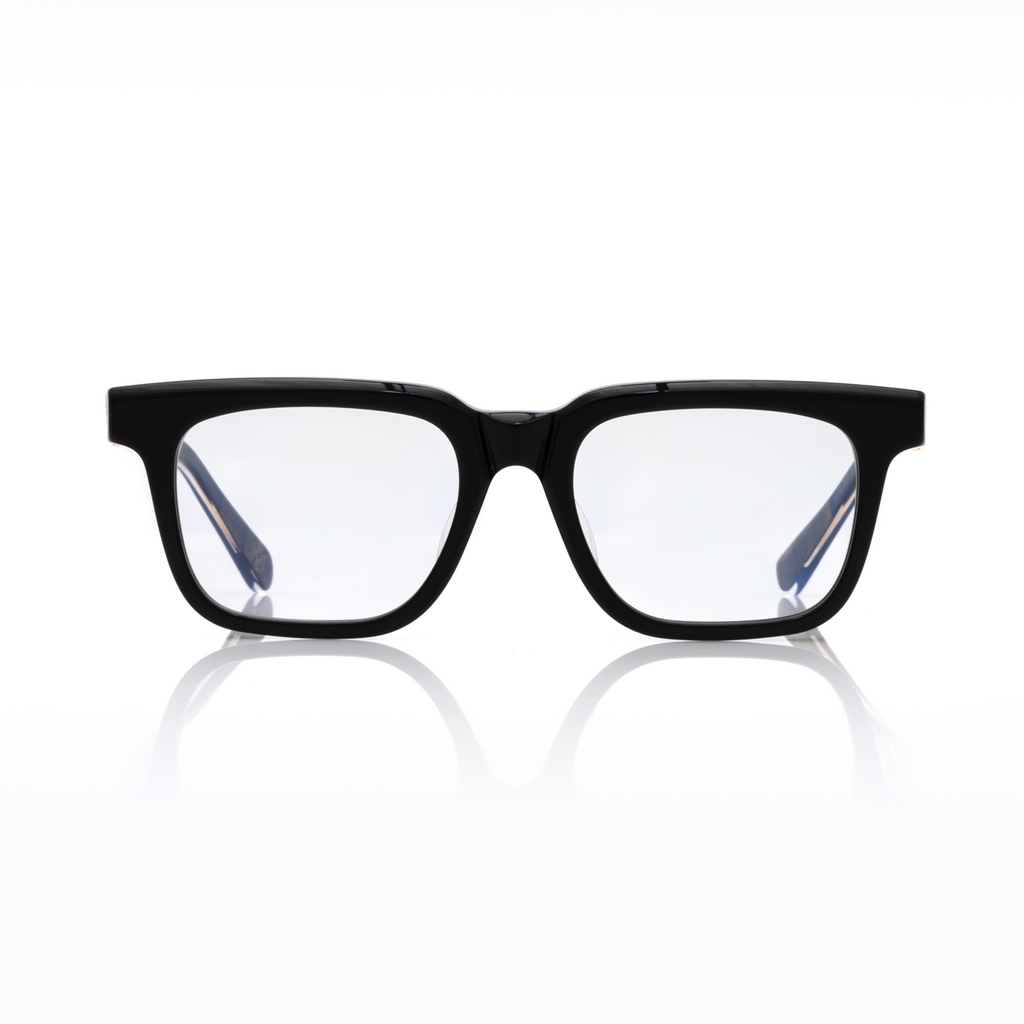 Lunettes Carré — Acétate Noir & Détail Argent