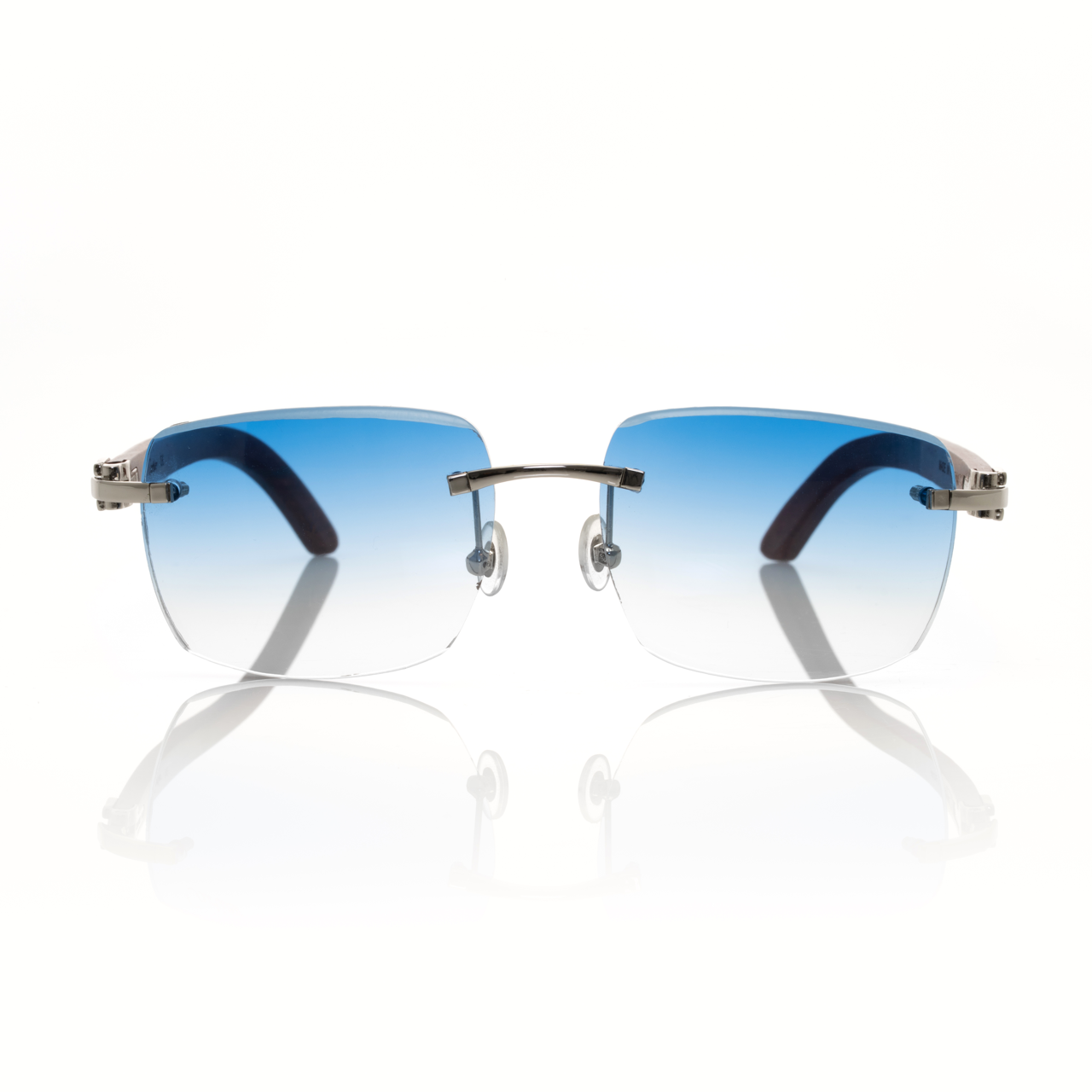 Lunettes Carré — Métal Argenté & Bleu Océan