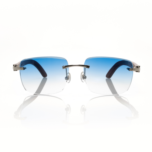 Lunettes Carré — Métal Argenté & Bleu Océan