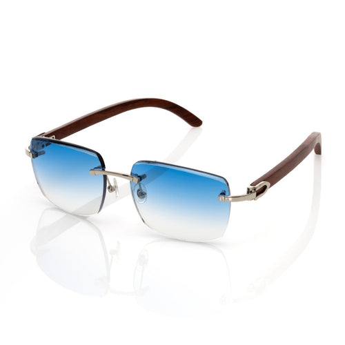Lunettes Carré — Métal Argenté & Bleu Océan