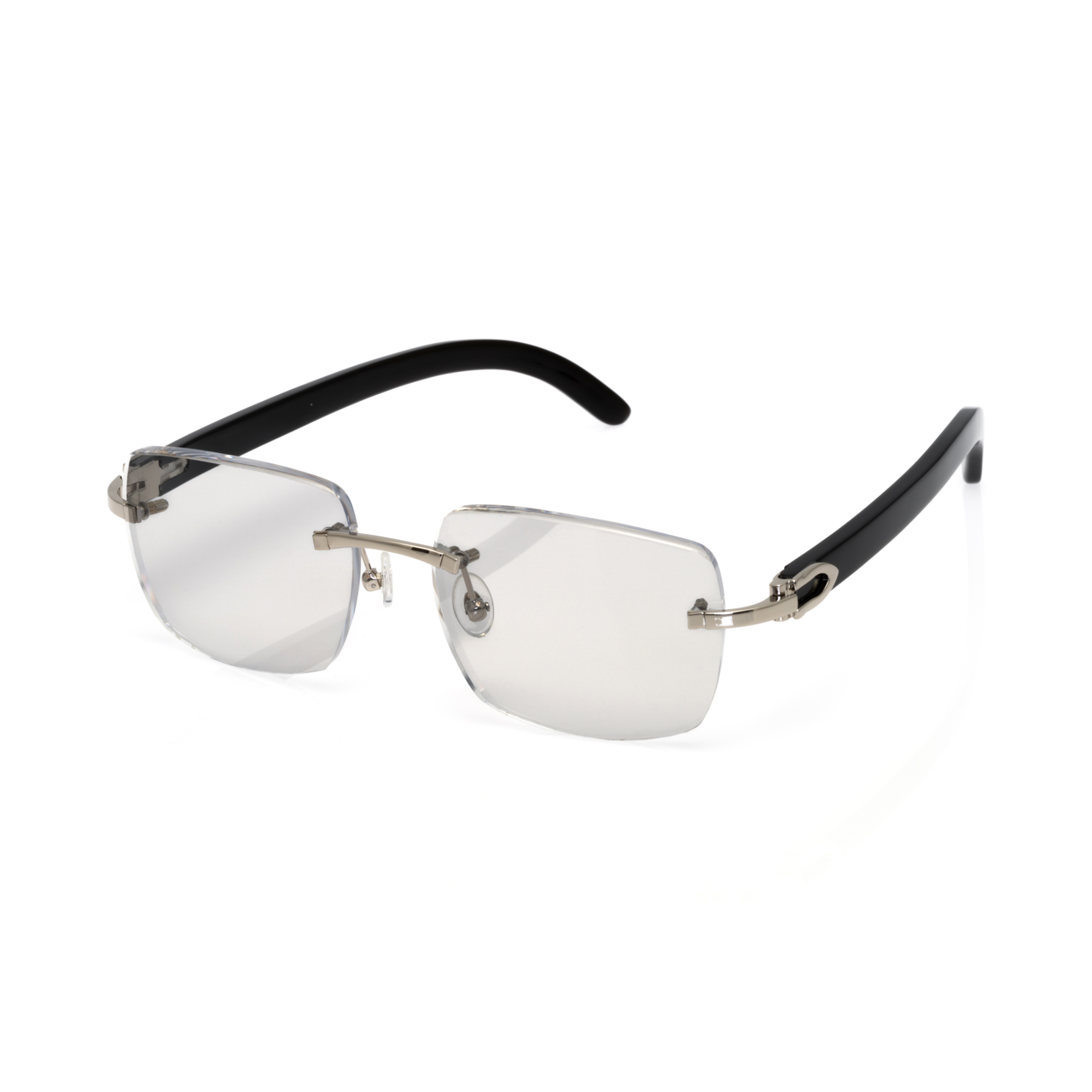 Lunettes Carré — Métal Argenté & Bois Noir