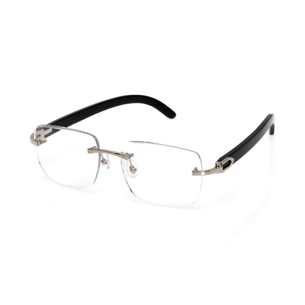 Lunettes Carré — Métal Argenté & Bois Noir