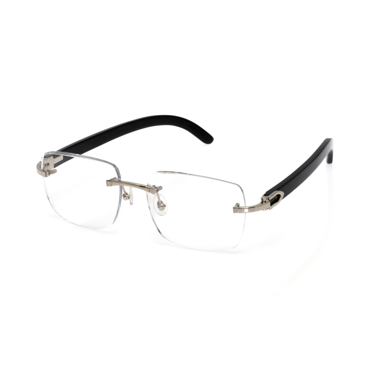 Lunettes Carré — Métal Argenté & Bois Noir
