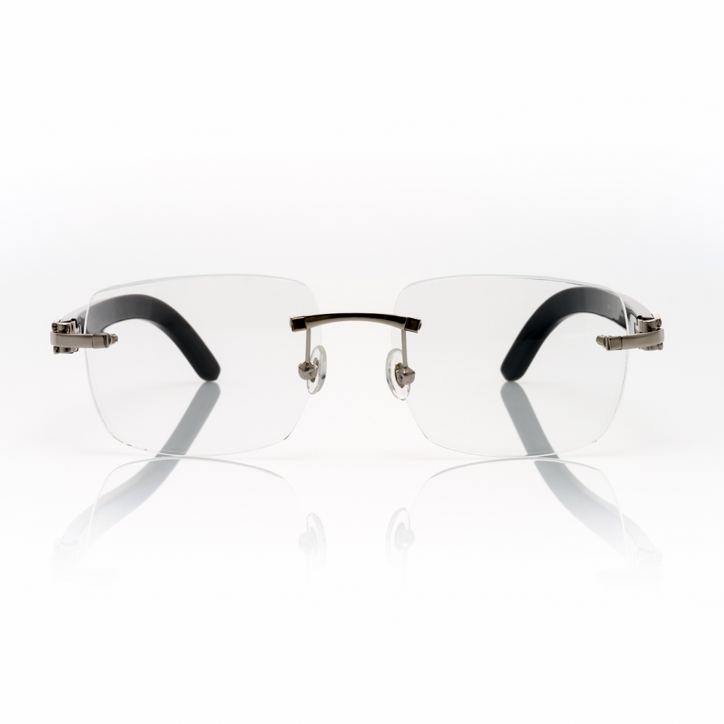 Lunettes Carré — Métal Argenté & Bois Noir