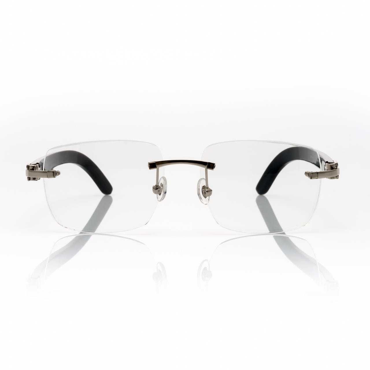 Lunettes Carré — Métal Argenté & Bois Noir
