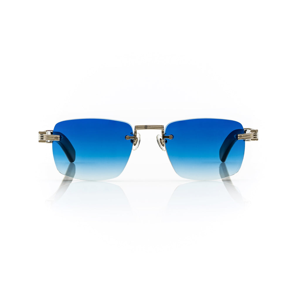 Lunettes Carré — Métal Argenté & Verres Bleus
