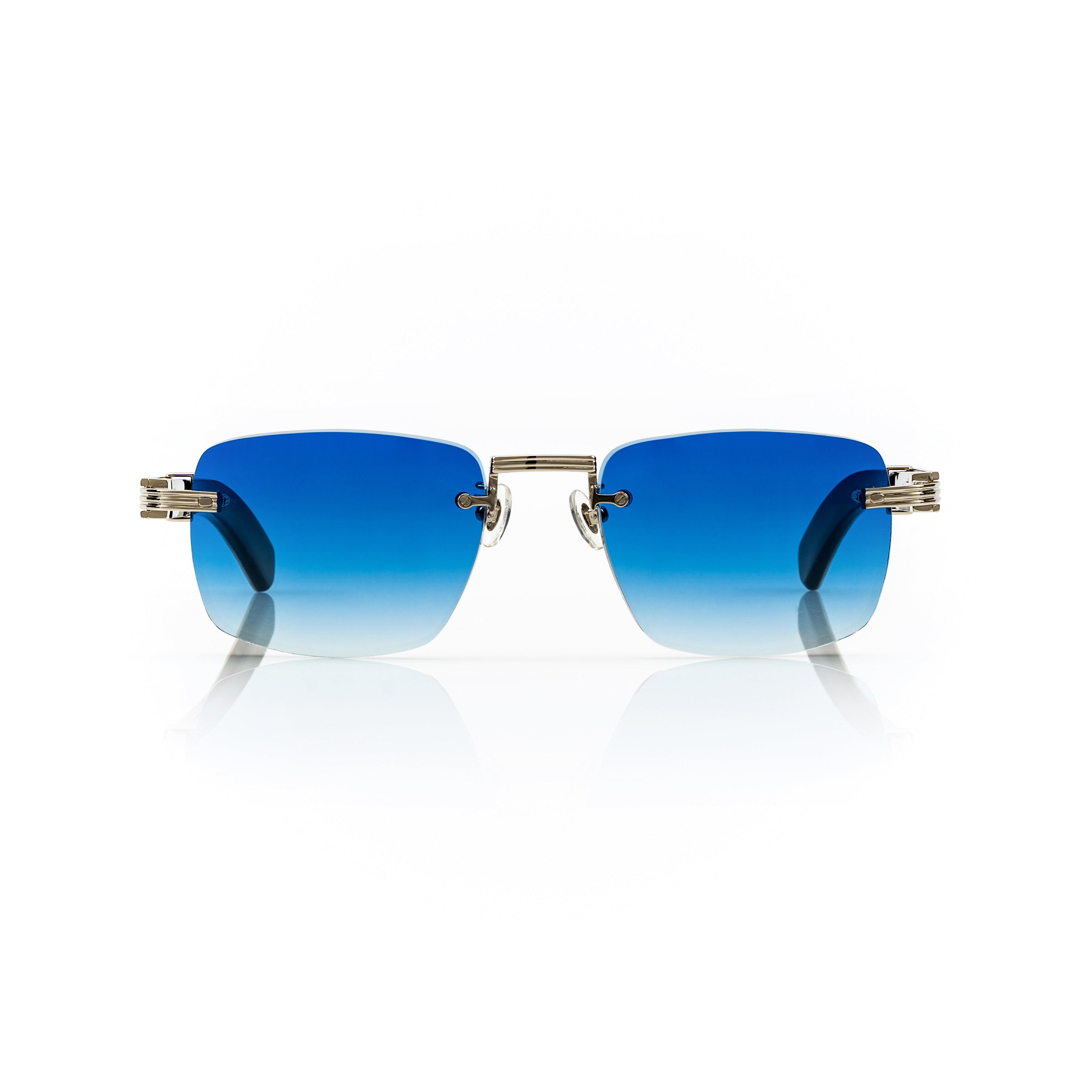 Lunettes Carré — Métal Argenté & Verres Bleus