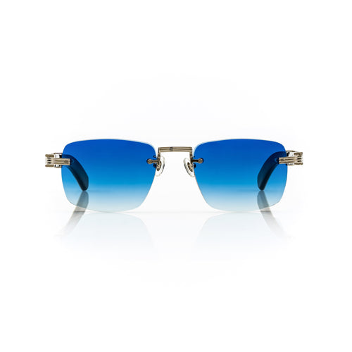 Lunettes Carré — Métal Argenté & Verres Bleus