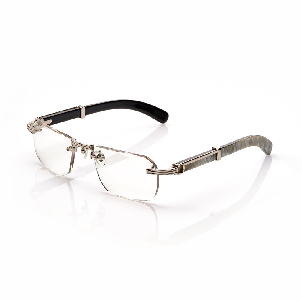 Lunettes Carré — Métal Argenté & Verres Bleus