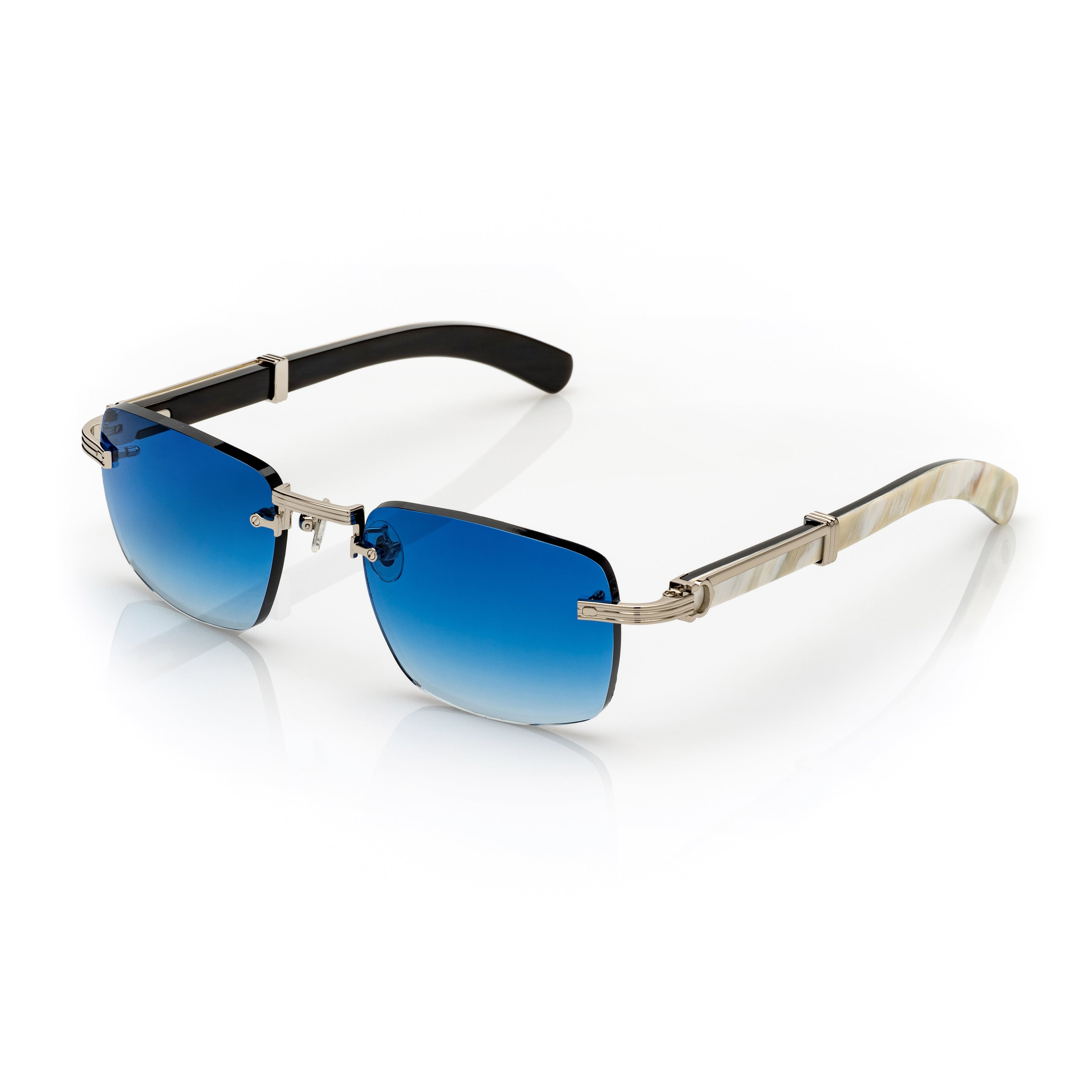 Lunettes Carré — Métal Argenté & Verres Bleus