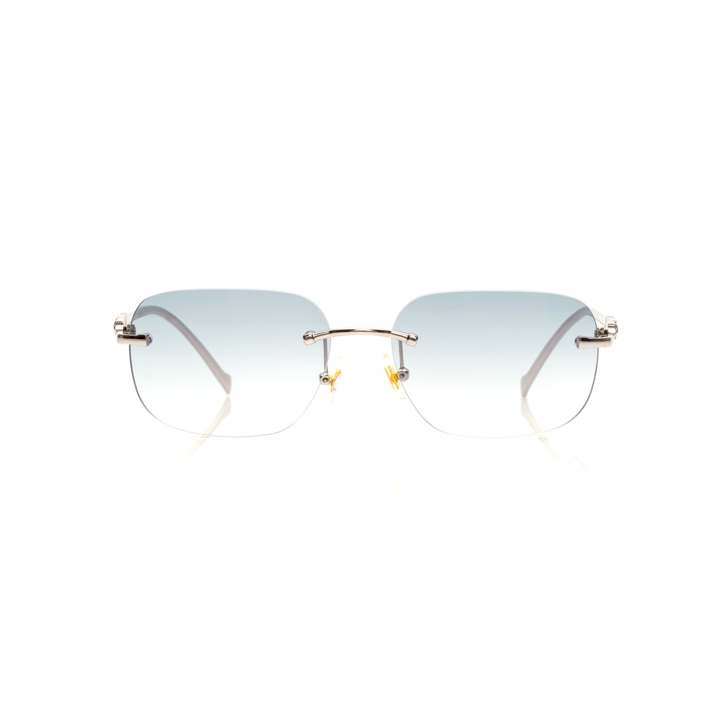 Lunettes Carré — Métal Argenté & Verres Bleutés