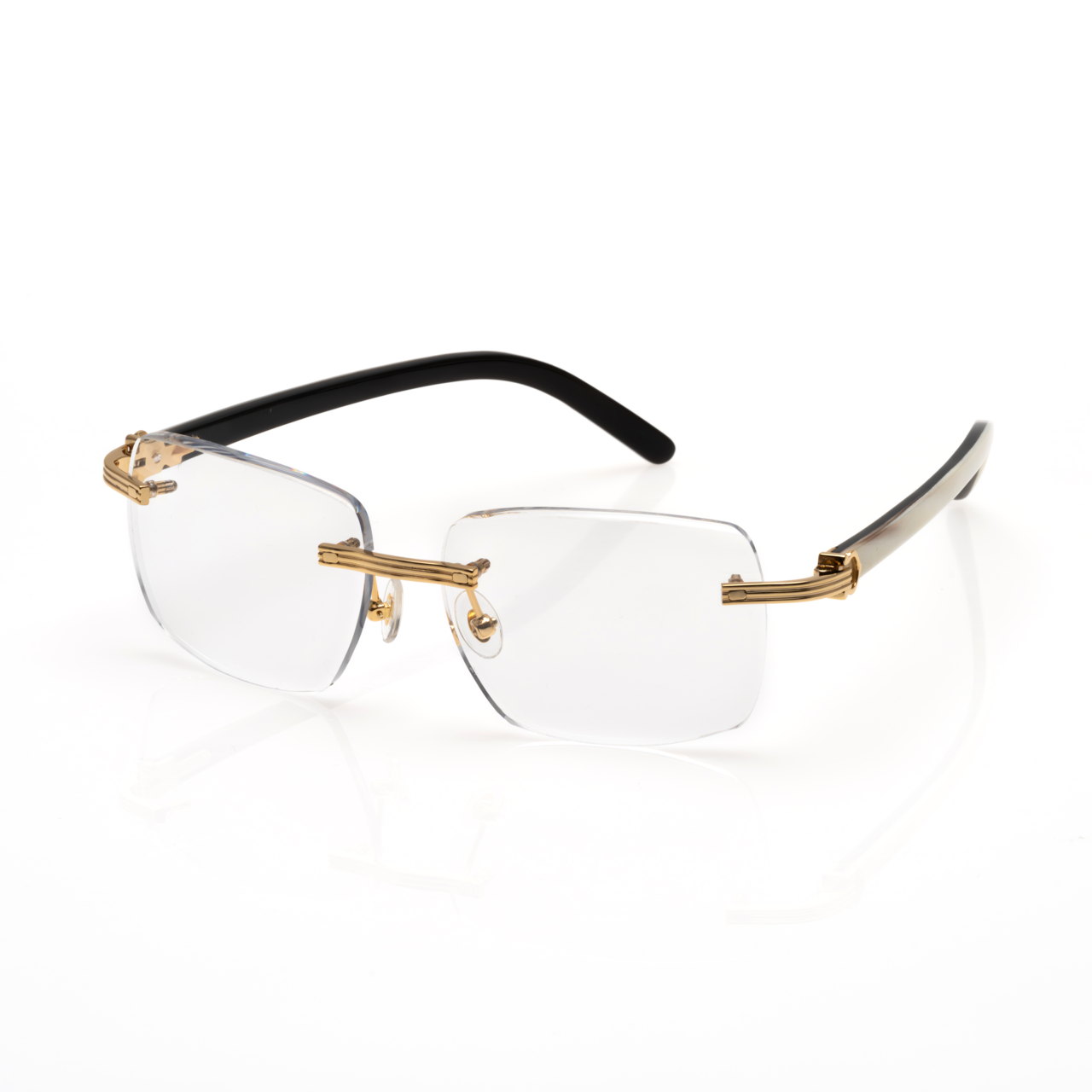 Lunettes Carré — Métal Doré & Branches Noires