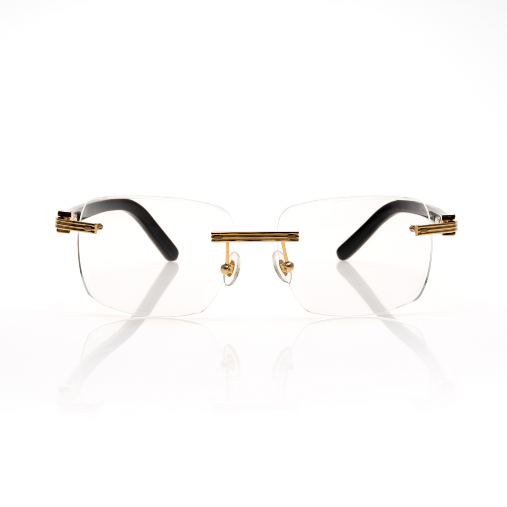Lunettes Carré — Métal Doré & Branches Noires