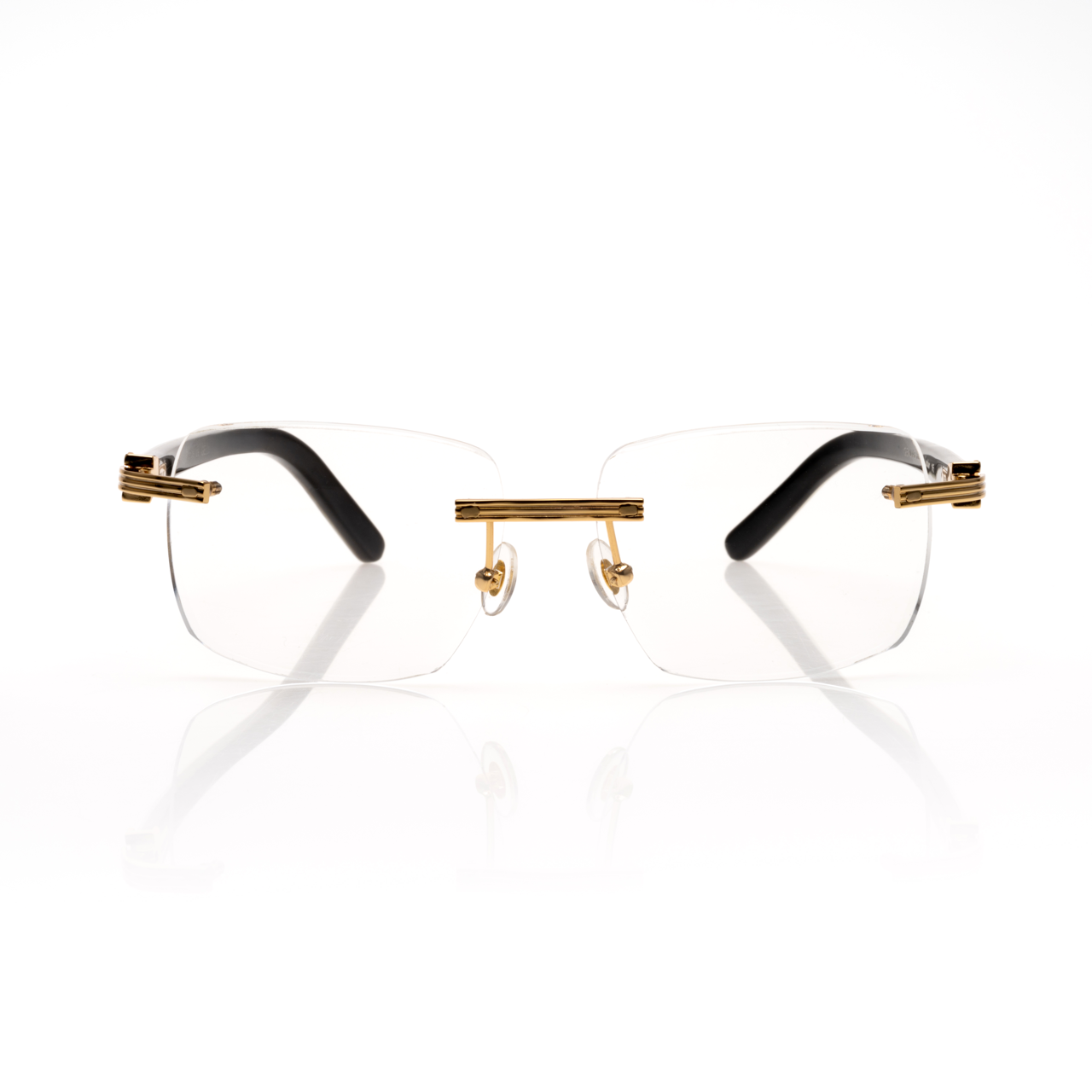 Lunettes Carré — Métal Doré & Branches Noires