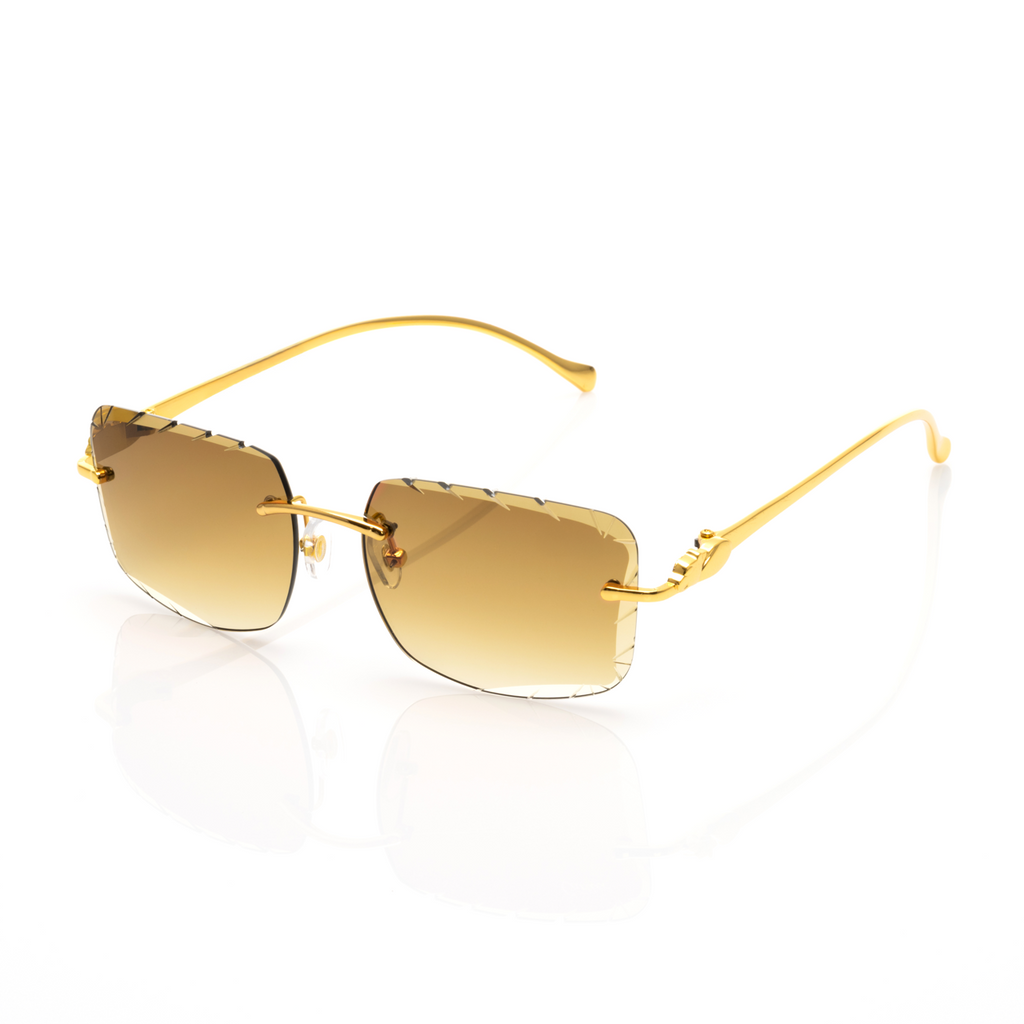 Lunettes Carré — Métal Doré & Verres Bleu Glacier