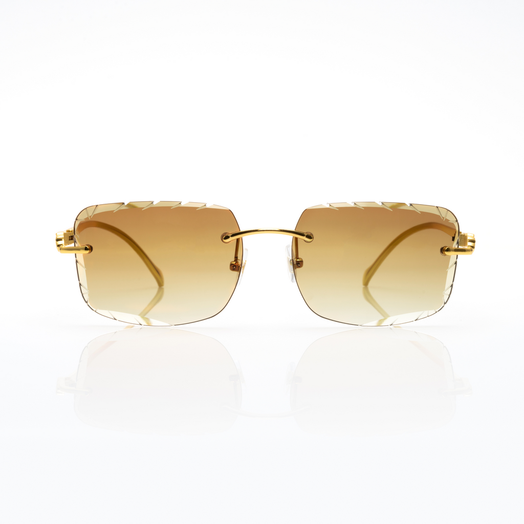 Lunettes Carré — Métal Doré & Verres Bleu Glacier