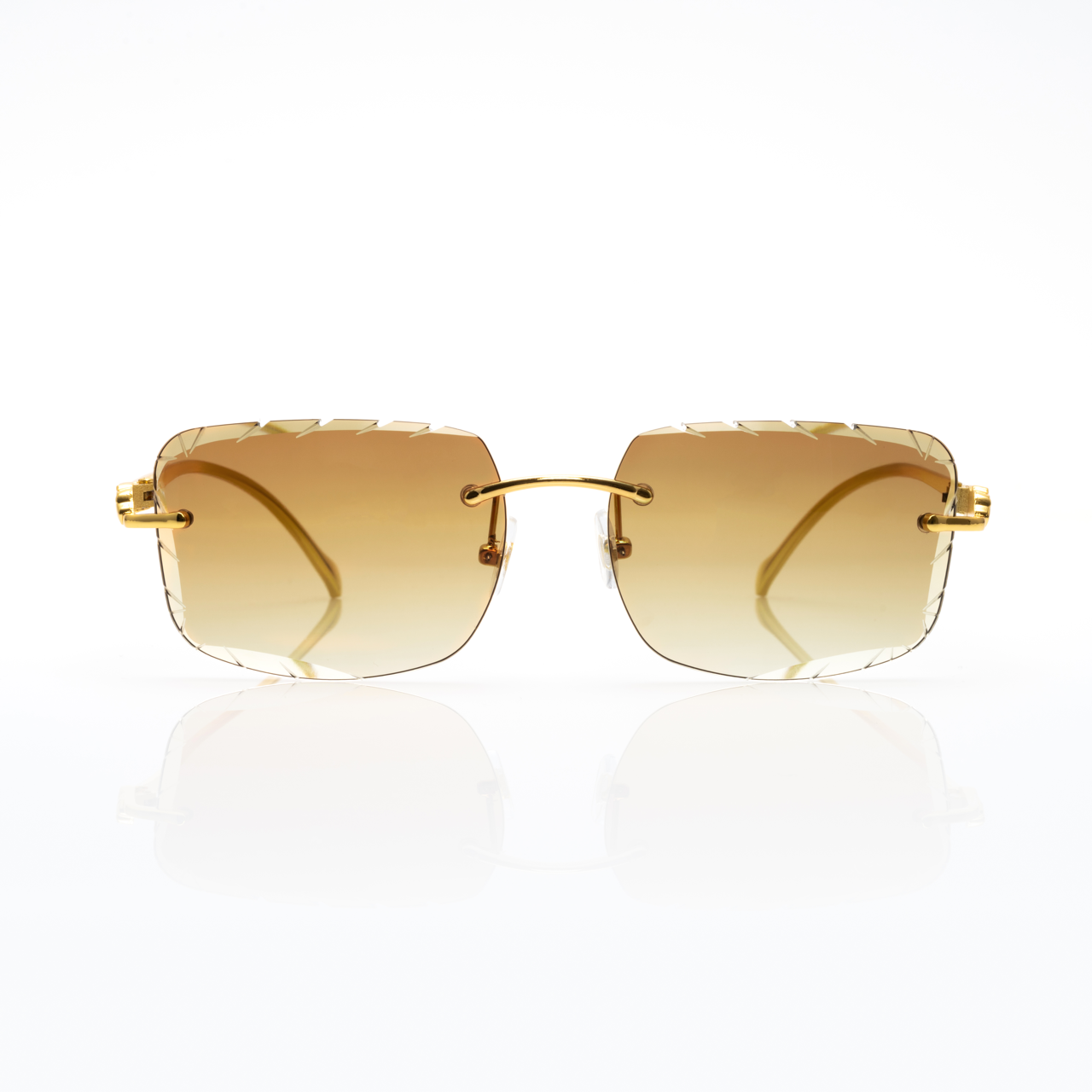 Lunettes Carré — Métal Doré & Verres Bleu Glacier