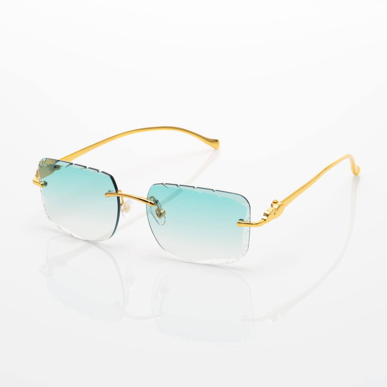 Lunettes Carré — Métal Doré & Verres Bleu Glacier
