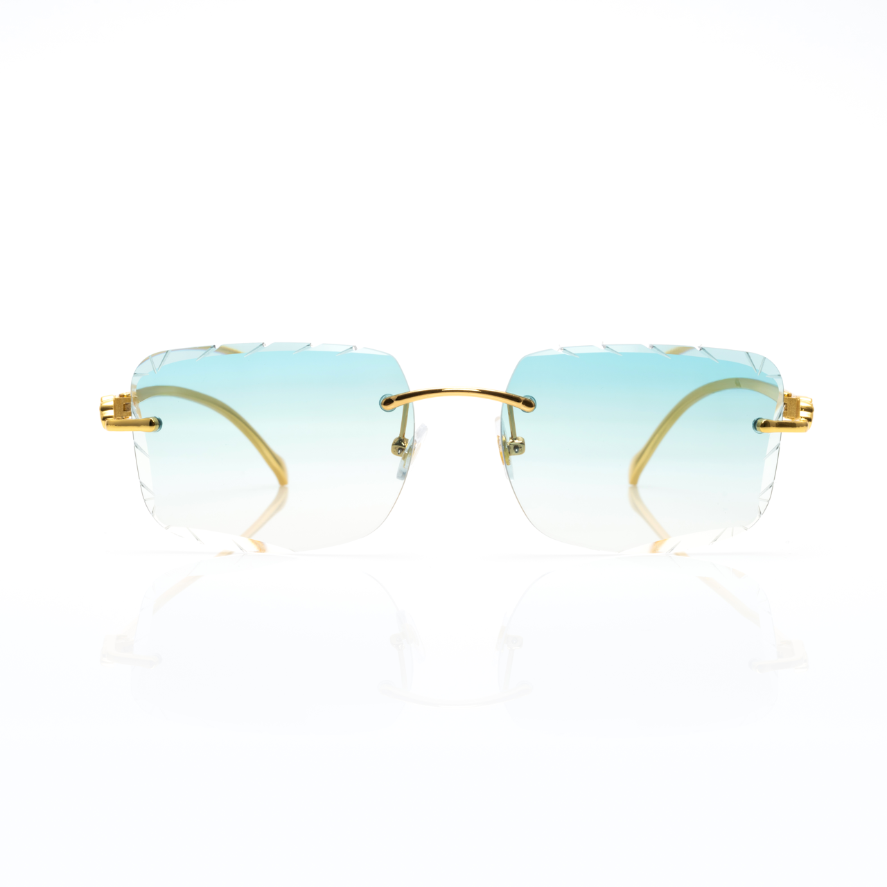Lunettes Carré — Métal Doré & Verres Bleu Glacier