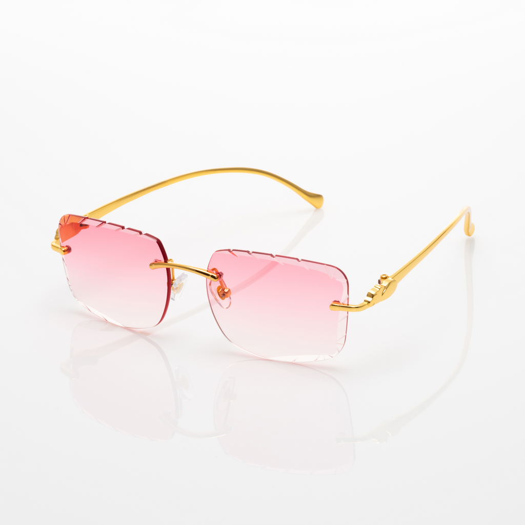 Lunettes Carré — Métal Doré & Verres Bleu Glacier