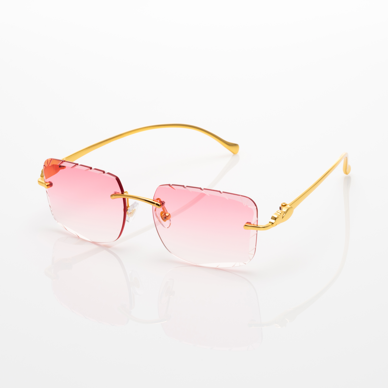 Lunettes Carré — Métal Doré & Verres Bleu Glacier
