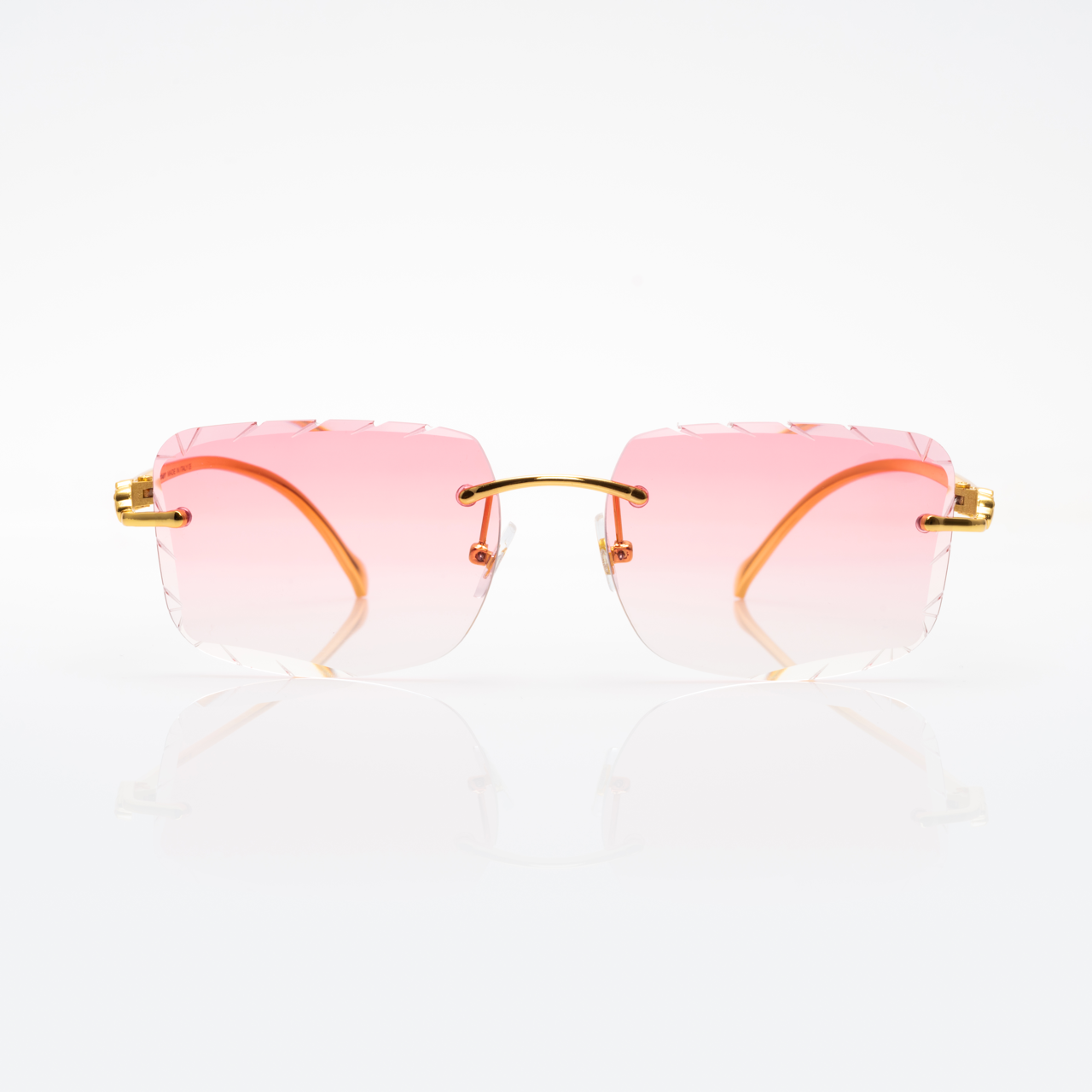 Lunettes Carré — Métal Doré & Verres Bleu Glacier