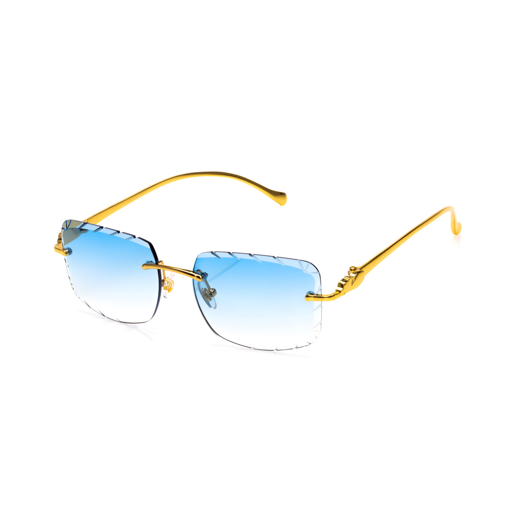 Lunettes Carré — Métal Doré & Verres Bleu Glacier