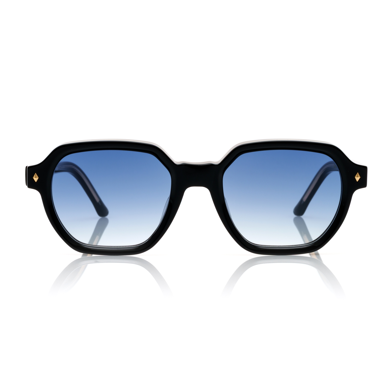 Lunettes Hexagonale — Acétate Noir & Verres Bleus