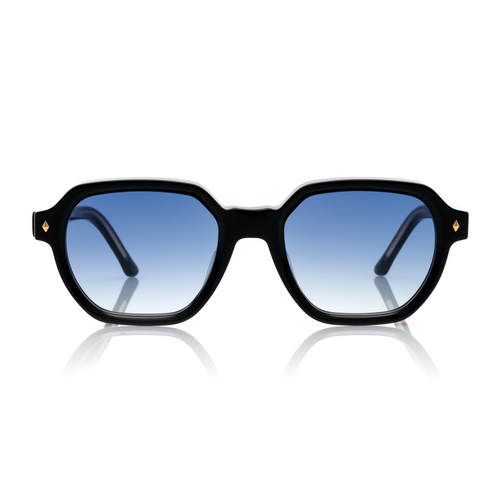 Lunettes Hexagonale — Acétate Noir & Verres Bleus