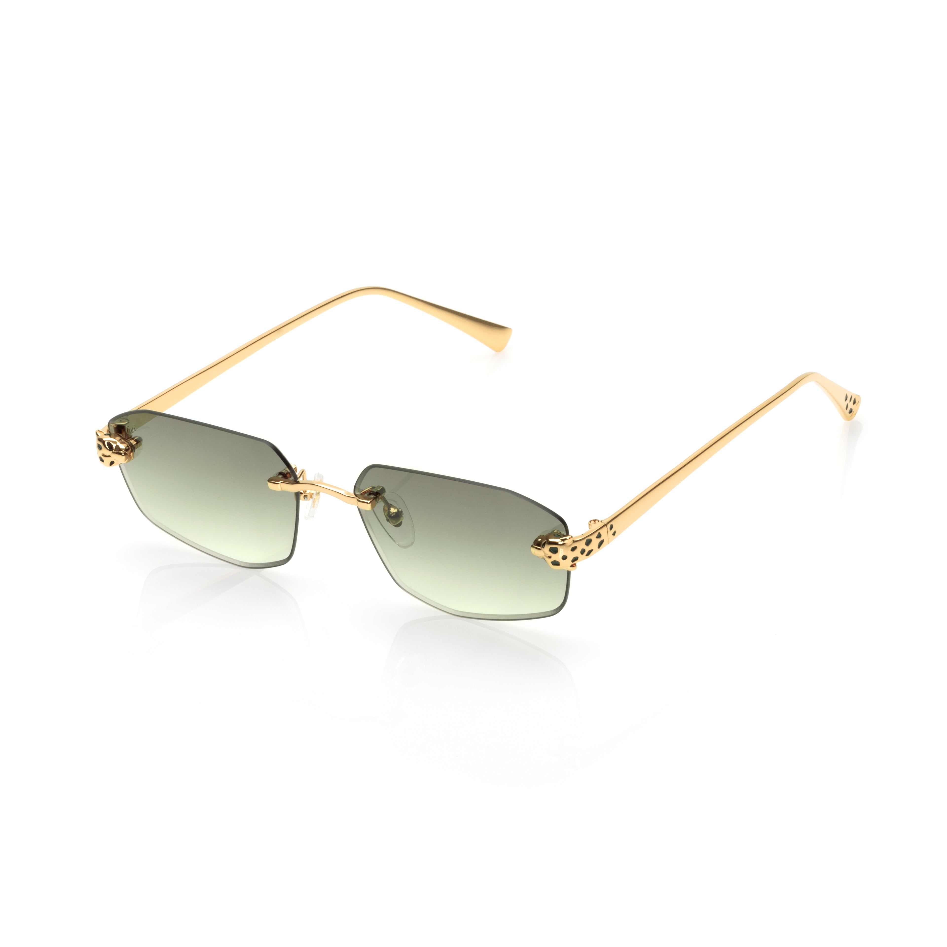 Lunettes Hexagonale Sans Cerclage — Métal Doré & Verres Verts
