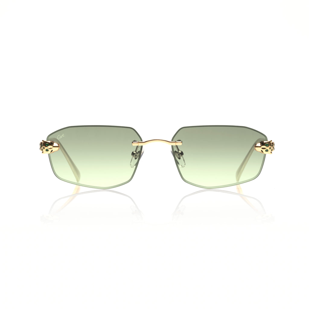 Lunettes Hexagonale Sans Cerclage — Métal Doré & Verres Verts