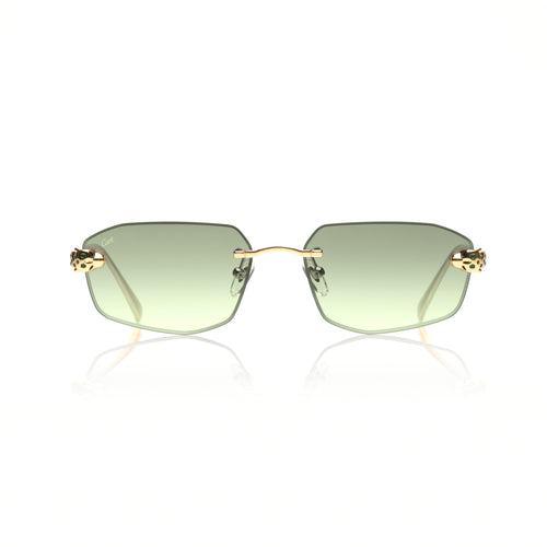 Lunettes Hexagonale Sans Cerclage — Métal Doré & Verres Verts