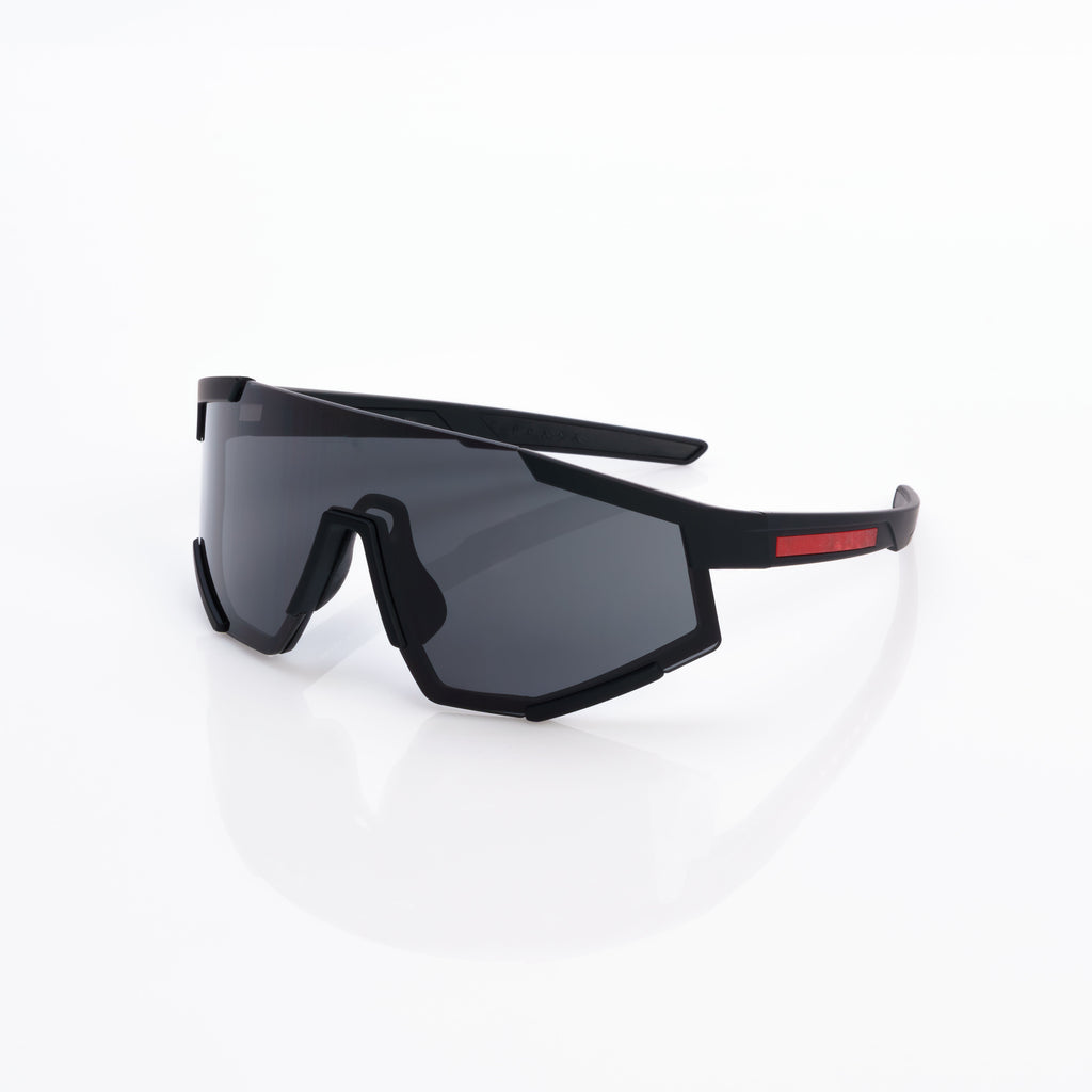 Lunettes Masque — Acétate Noir & Verres Miroir Rouge