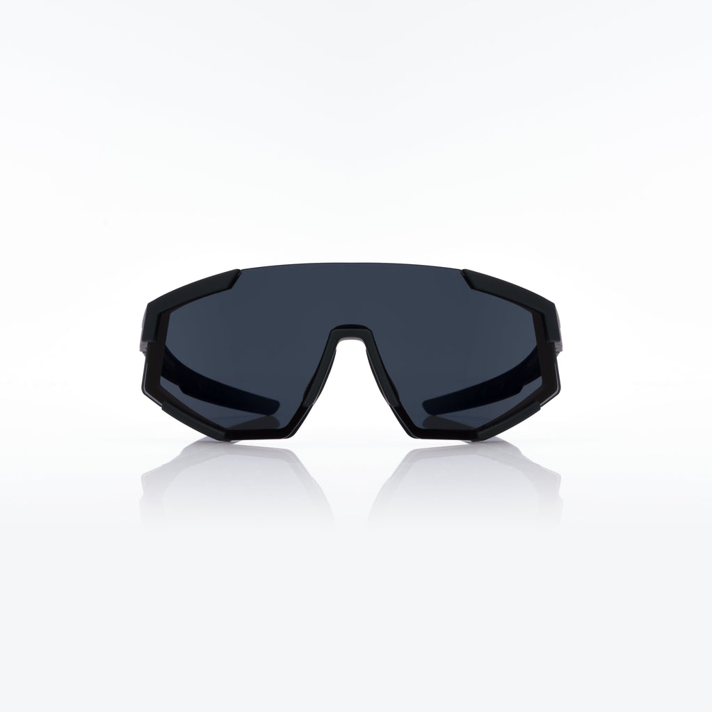 Lunettes Masque — Acétate Noir & Verres Miroir Rouge