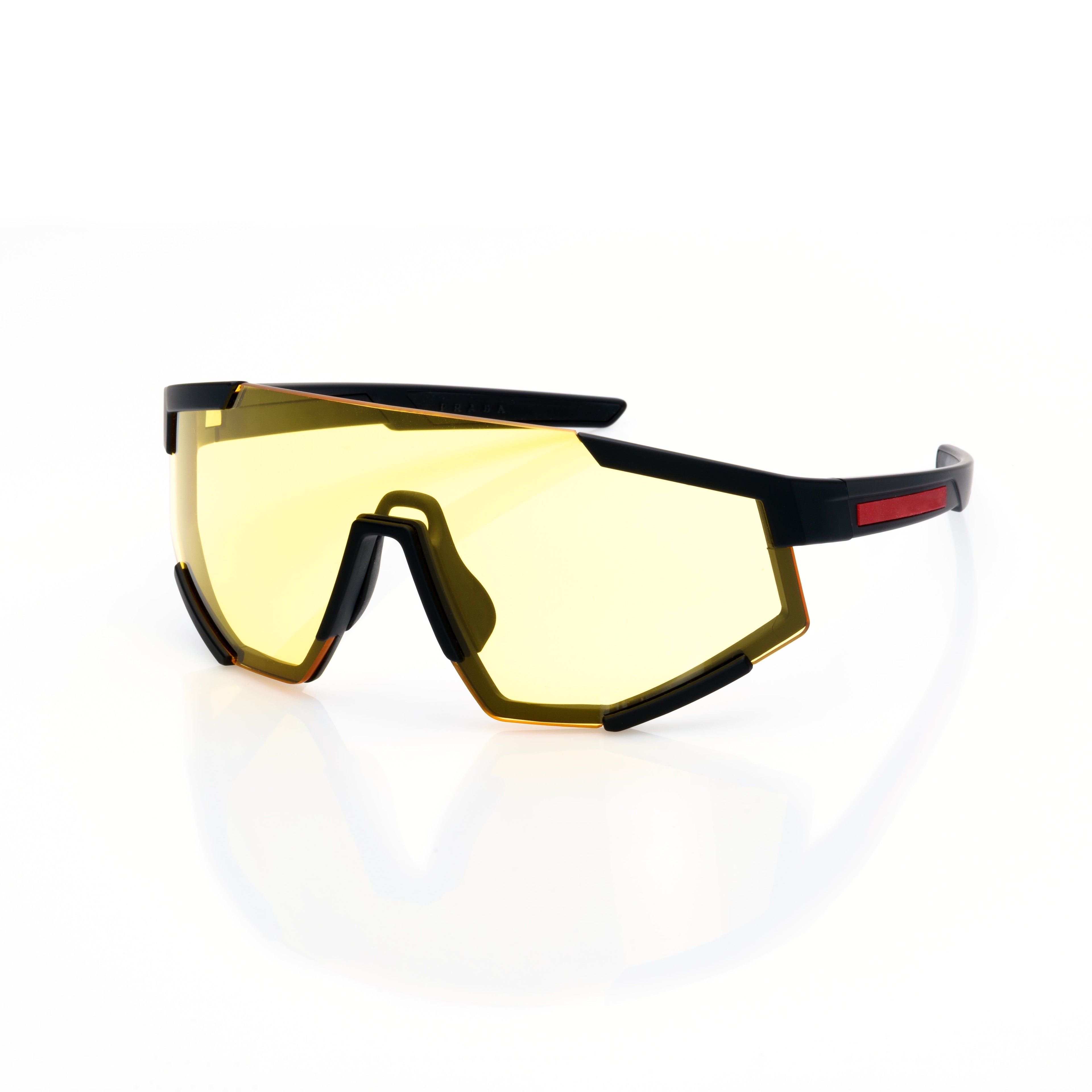 Lunettes Masque — Acétate Noir & Verres Miroir Rouge