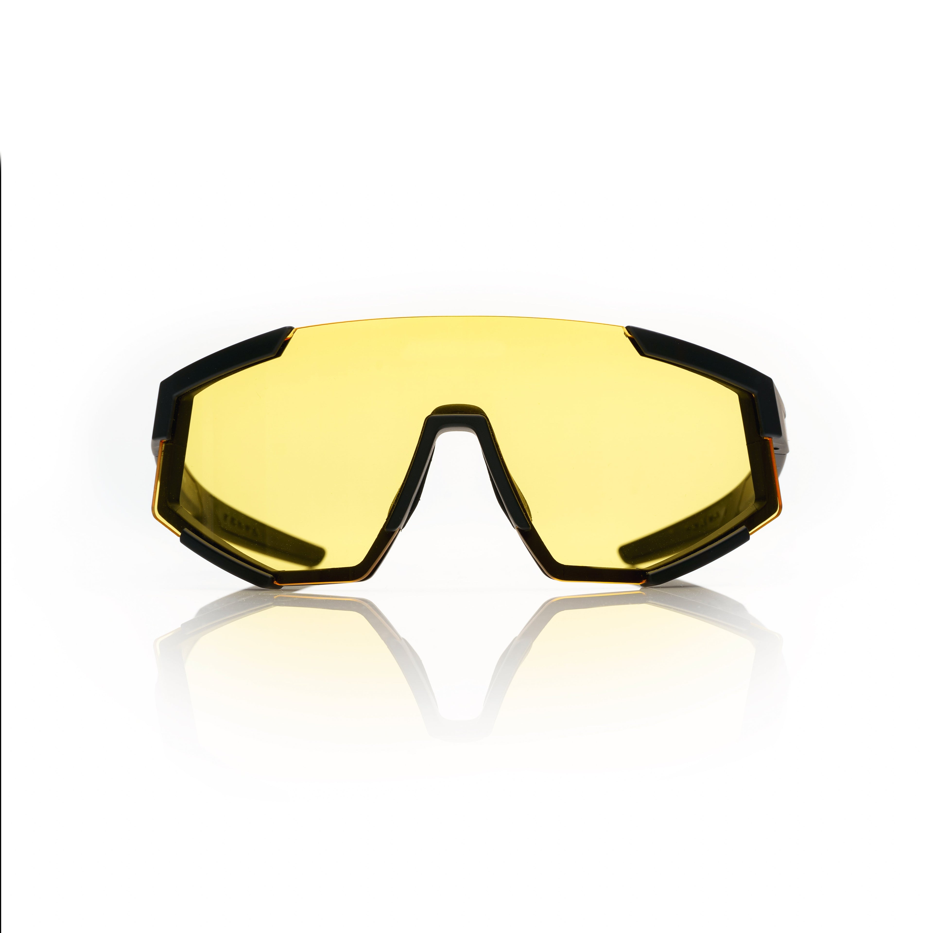 Lunettes Masque — Acétate Noir & Verres Miroir Rouge