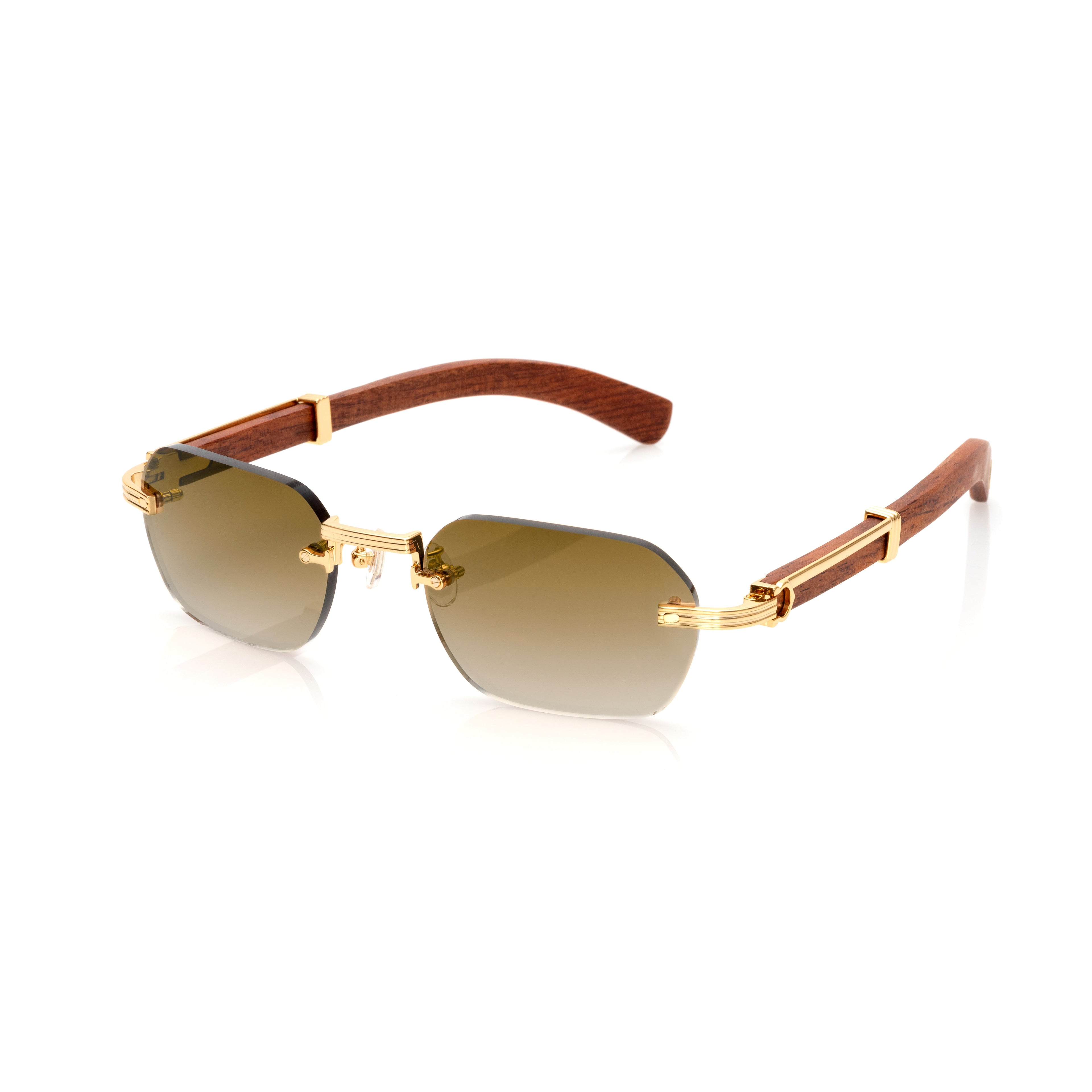 Lunettes Octogonale — Bois Acajou & Métal Doré