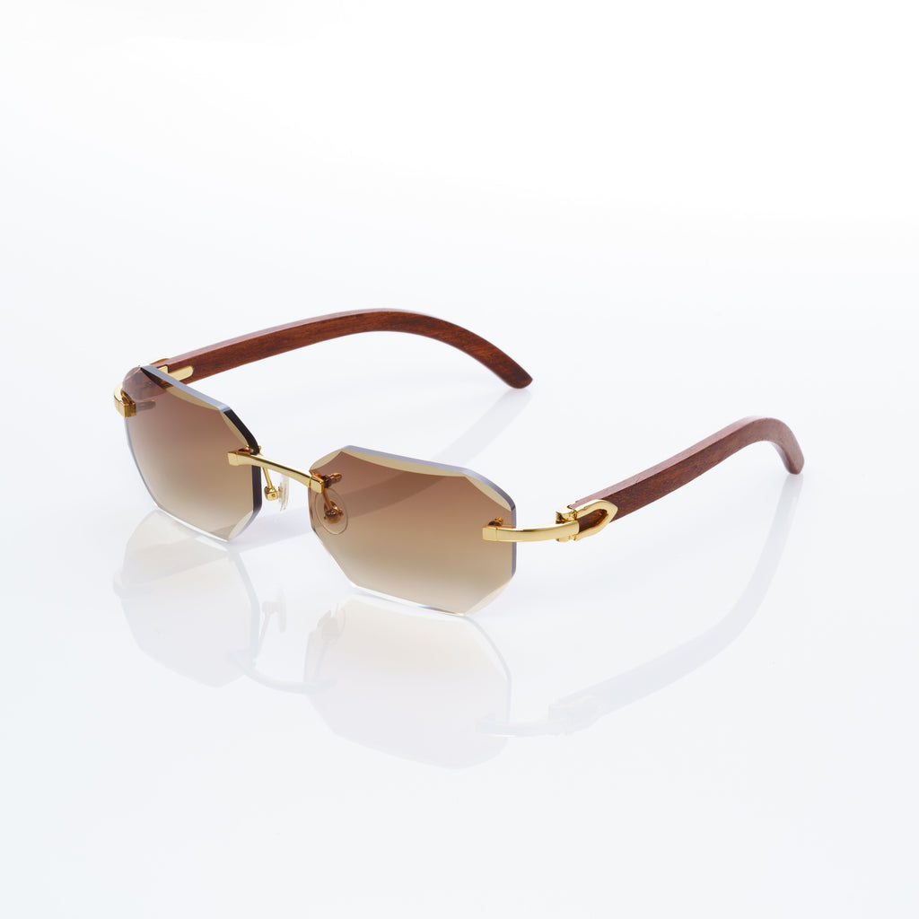 Lunettes Octogonale — Bois Brun & Doré Parme
