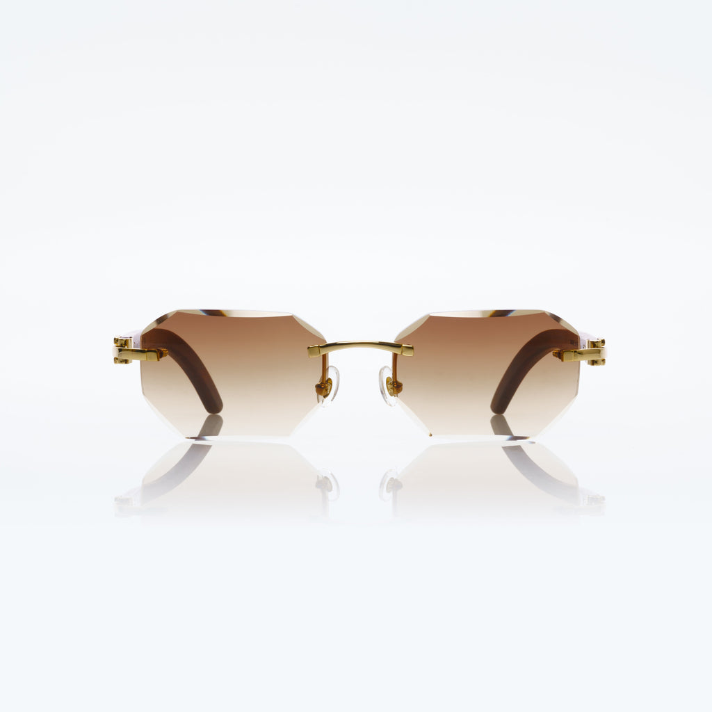 Lunettes Octogonale — Bois Brun & Doré Parme